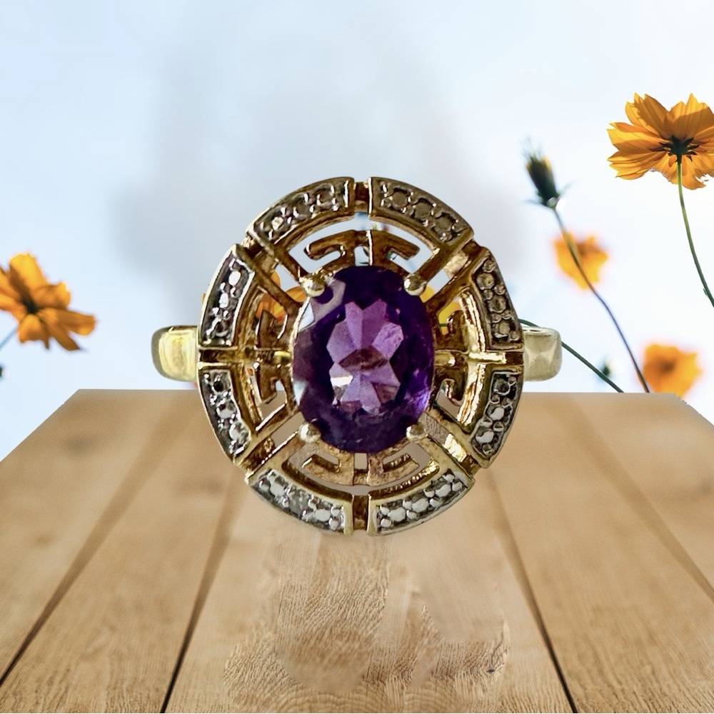 Designer PAJ amethyst Vermeil sterling silver ring  size 9